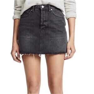 WE THE FREE Skirt 26 Cutoff Mini Denim Distressed Frayed Button Fly Cotton Black